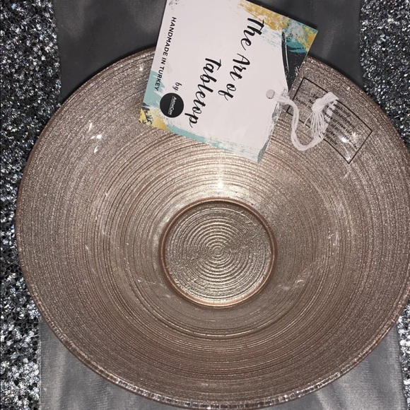 Art Of Tabletop Rose Gold Sparkle Turkish  Glass 6” Soup Cereal Bowls Set 4 NWT - Picture 3 of 5